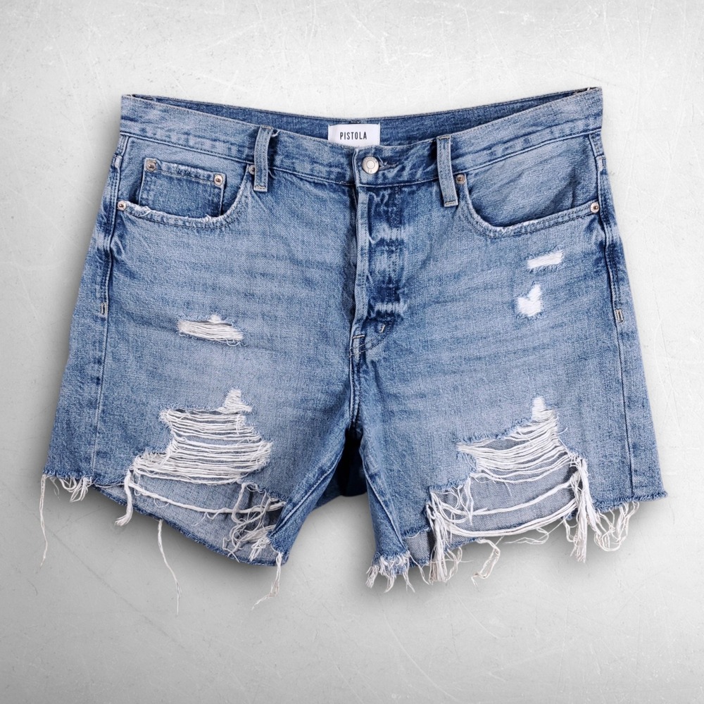 Pistola Devin High Rise Denim Cutoff Shorts Women 30 Blue Grunge Festival Y2K